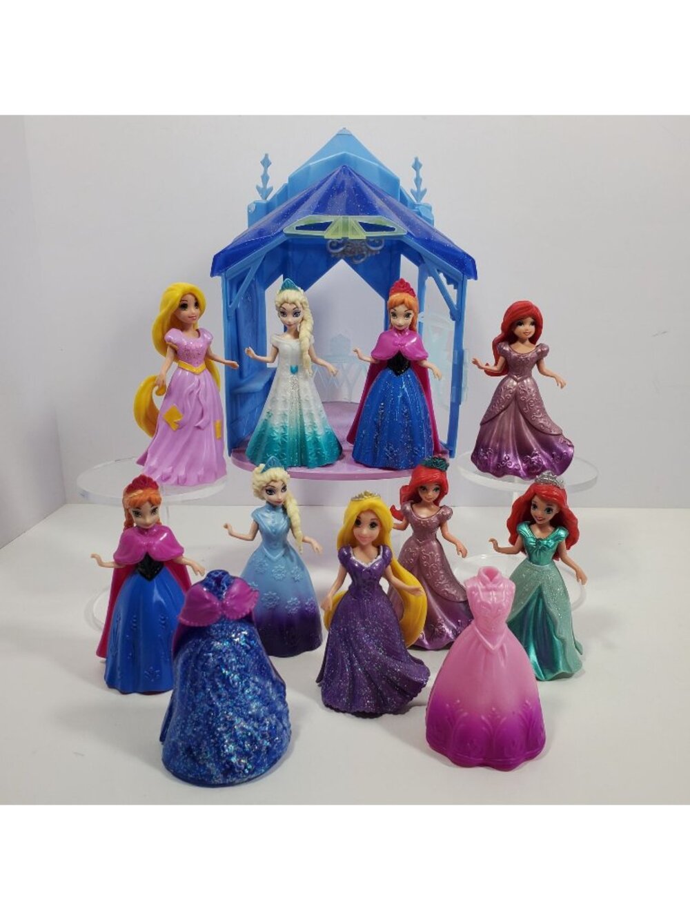 Magic Clip Princess Dolls Lot Dresses Figures Glitter Glide Frozen Castle Disney
